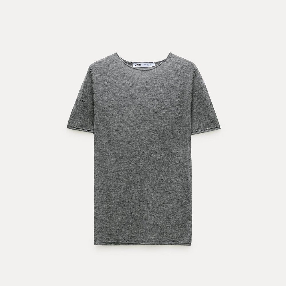 ZARA BASIC WOOL AND SILK BLEND SHORT SLEEVE TOP - Picture 5 of 8